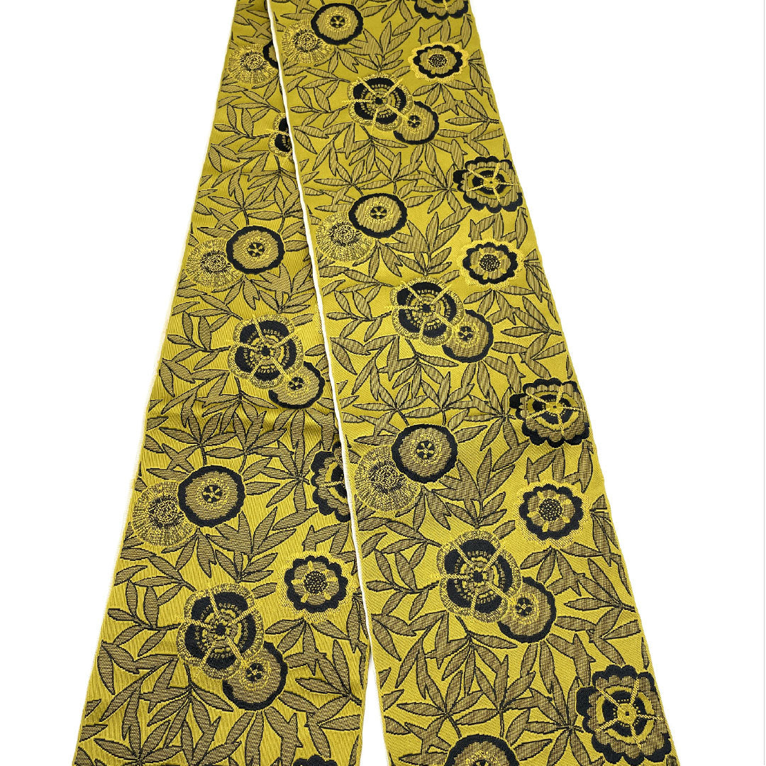 (New) Half-width obi, polyester, NEW rank, rapeseed oil color, Tokyo shirocha color, floral pattern, horizontal stripes, reversible, obi length 400cm, green tone, 1125002531419