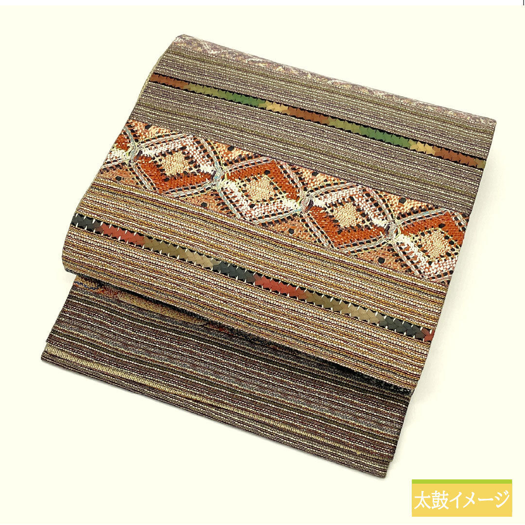 Fukuro Obi (sash), pure silk, A-rank, horizontal stripes, Nishijin-ori weave, length 468cm, six-fold, casual, gradient pattern, product number 1123016433499