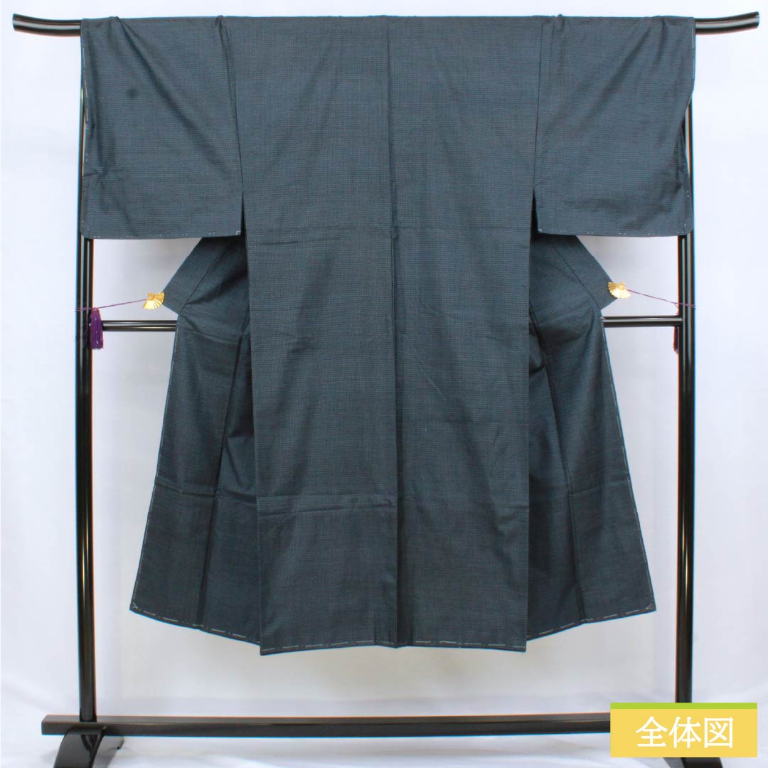Men's silk S-rank kimono, length 138cm, sleeve length 65.5cm, Aisumi brown (ice-washed brown) Oshima Tsumugi pongee with tortoiseshell pattern and basting threads, lined, navy blue, product number 1119001152318