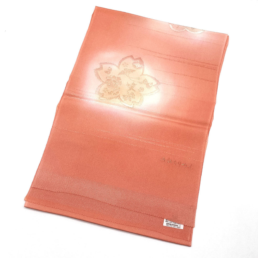 （新古品）帯揚げ 正絹 NEWランク セミフォーマル 淡紅赤色（うすべにあかいろ） 丹後ちりめん 紅葉 桜 長さ約180cm 幅約29cm 赤系 1136001201912