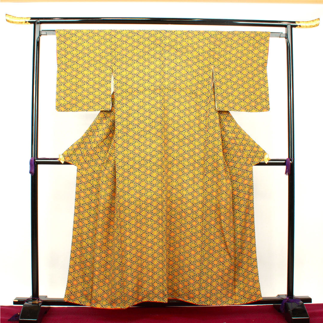 小紋 身丈156cm 裄丈59cm 袷  紺瑠璃色 華文  正絹 Aランク 紺系 1115002673318