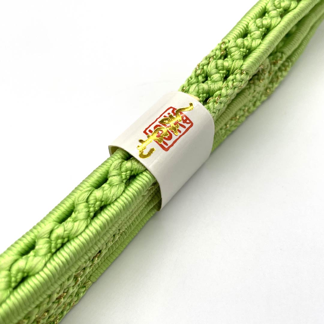Obijime (sash fastener) made of pure silk, young leaf color, lace, for single layer kimono, length approx. 153cm, width approx. 1.3cm, formal, S rank, green, 1135003472319