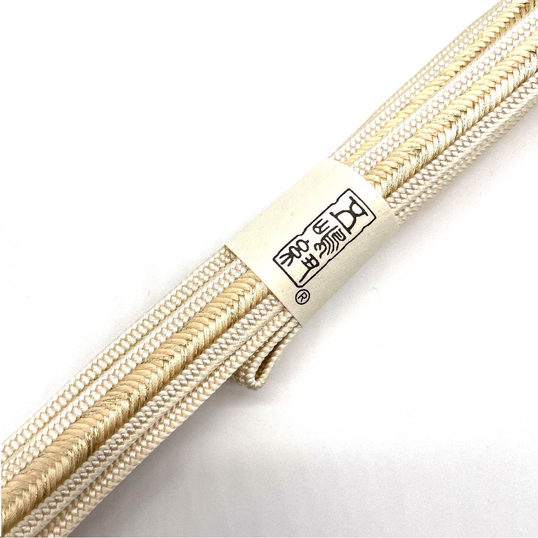 （新古品） 帯締め 正絹 四分紐 砥粉色（とのこいろ） 五嶋紐 江戸組紐 長尺 長さ約175cm 幅約1.5cm セミフォーマル Sランク クリーム系 1135000572915
