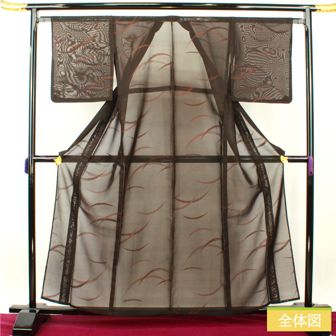 夏物 正絹 小紋 身丈161cm 裄丈65.5cm 赤黒色（あかぐろいろ） 紋紗 露草 紗 Sランク 茶系 1132001892414