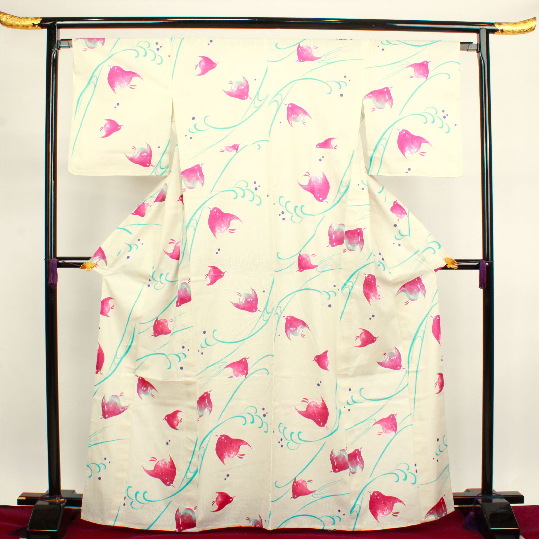 Yukata Milky White Houndstooth Cotton S Rank Single Layer Length 166.5cm Sleeve Length 66.5cm Cream 1118001912515