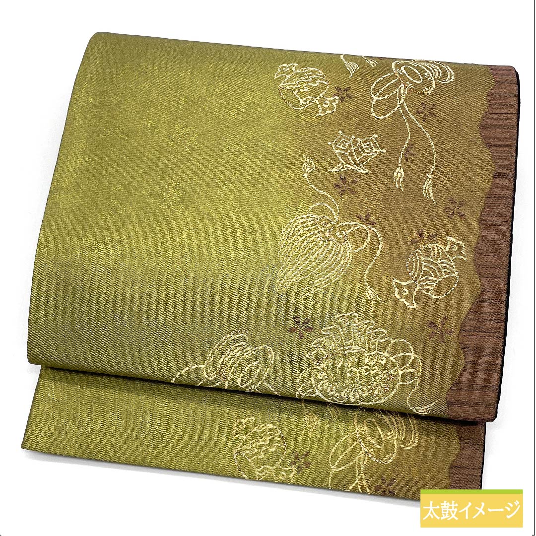 Fukuro Obi, Pure Silk, Baikou Brown, Treasures, Classic Pattern, Length 430cm, S Rank, Six-way, Semi-formal, Gold, 1123011412321