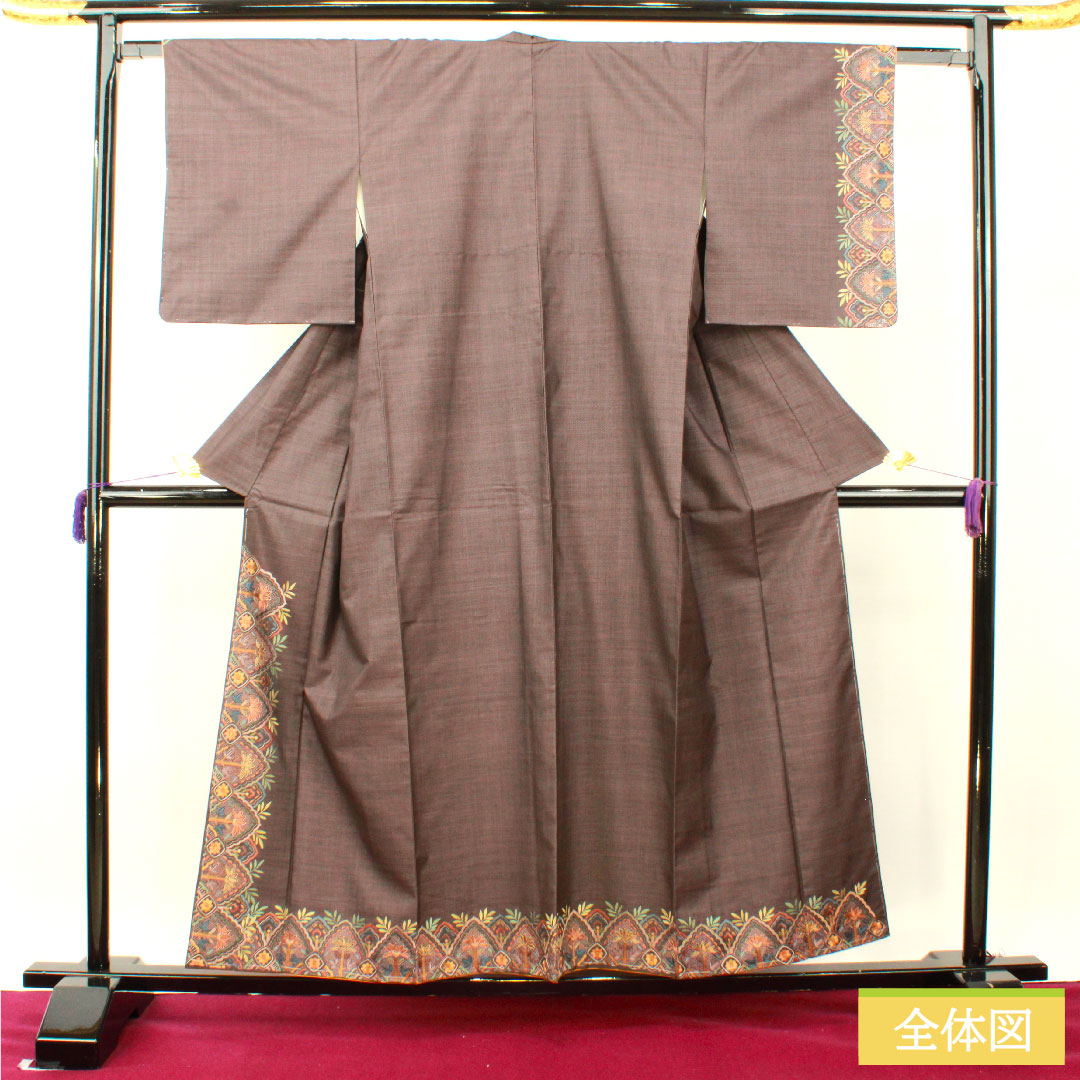 Homongi, pure silk, lined, length 157cm, sleeve length 62cm, deep faded purple, Oshima Tsumugi, Suzhou embroidery, abstract pattern, basting thread included, S rank, purple, 1112004592320