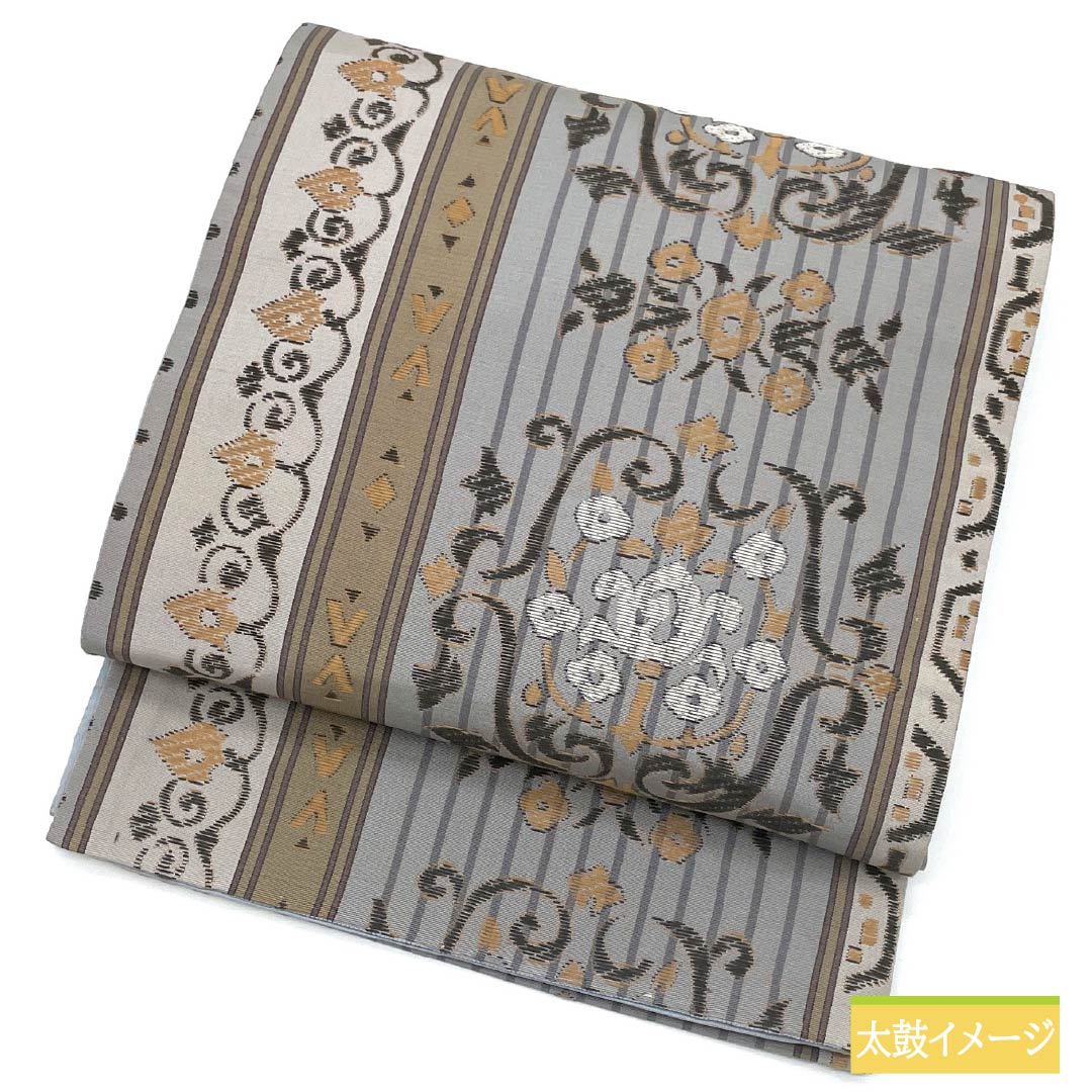 Nagoya obi, tin color, ethnic style, Kyoto bag obi, obi length 360cm, pure silk, S rank, six-way, casual, gray, 1124006612322, open style