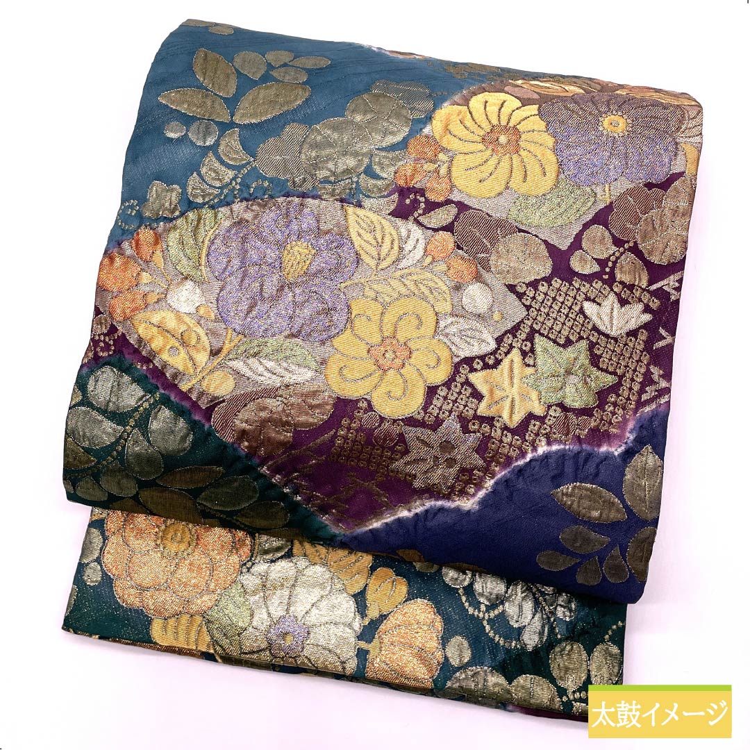 Fukuro Obi, pure silk, gradation, floral pattern, obi length 420cm, S rank, six-pass, formal, gradation style, 1123012082399