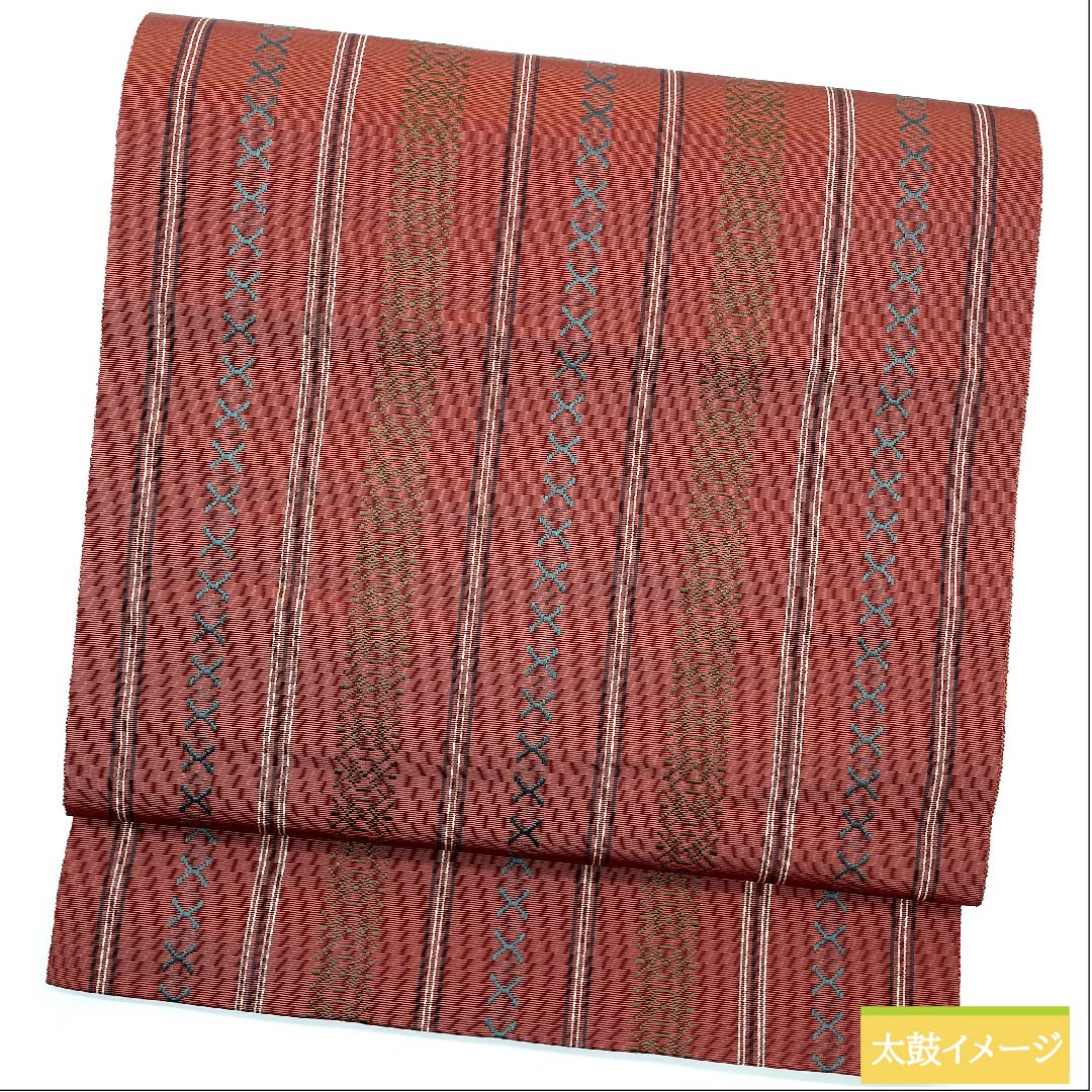 Nagoya obi, shrimp red, Hakata weave, Kenjo pattern, Hakata obi, obi length 363cm, pure silk, S rank, full length, casual, brown, 1124005832314, Nagoya style