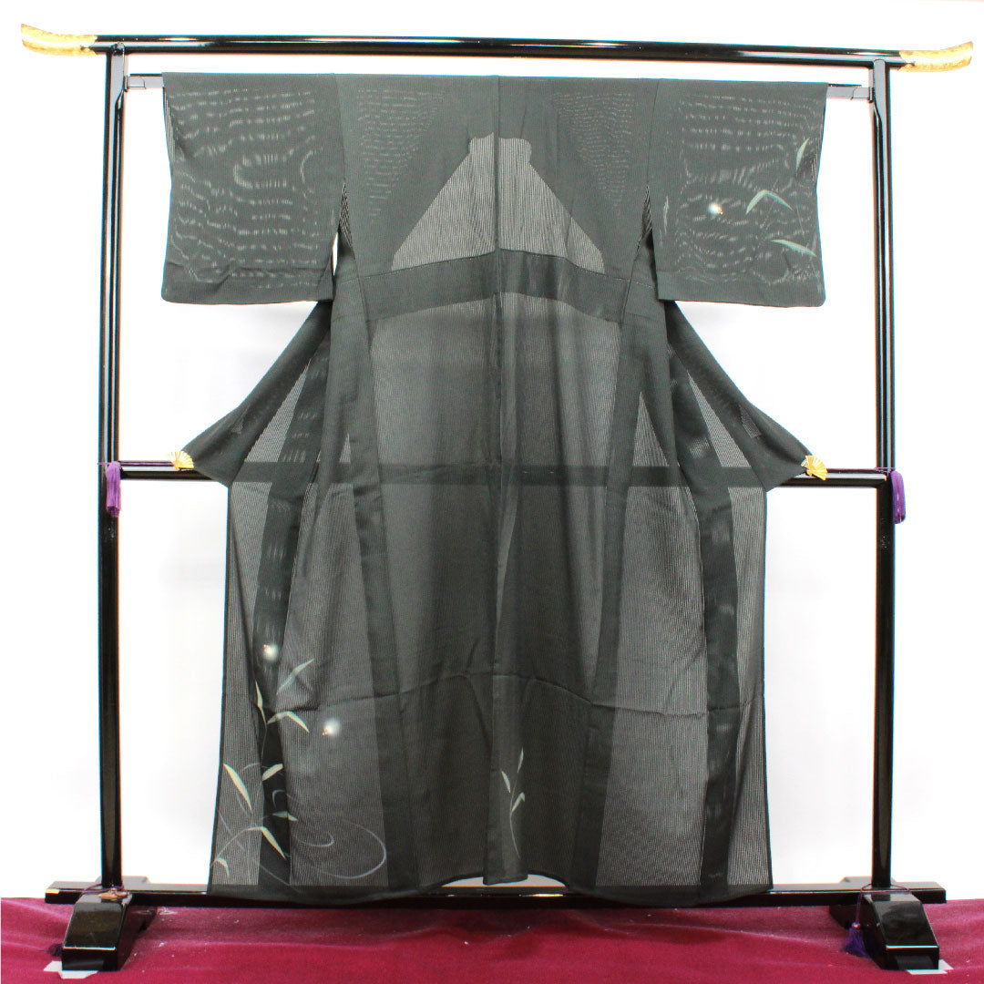 夏物 正絹 訪問着 身丈156.5cm 裄丈63cm  竪絽（たてろ） 蛍  絽 Sランク 黒系 1132001102310