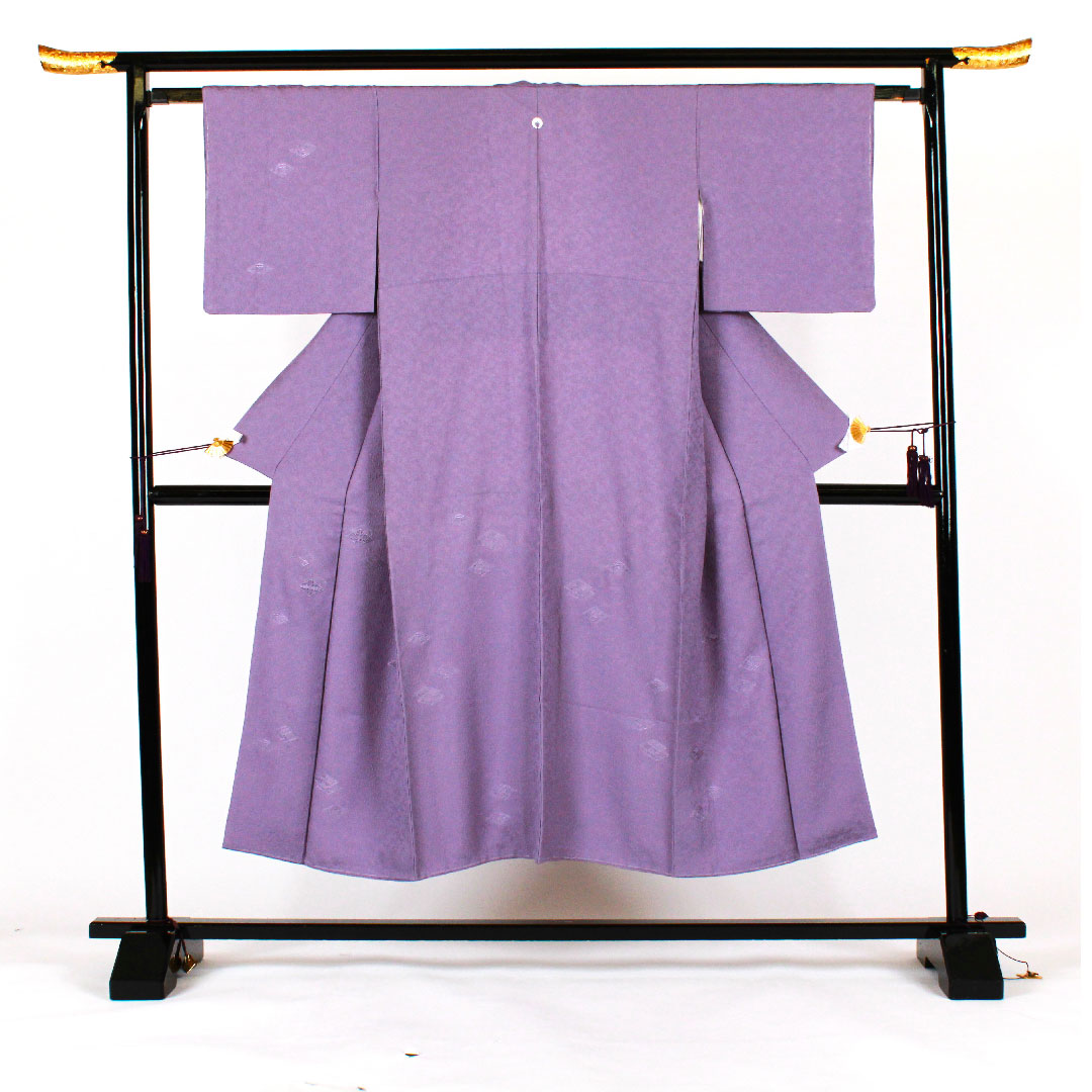 Solid color, Dronwork embroidery, classic diamond pattern, hanging wisteria, length 148cm, sleeve length 62cm, lined, pure silk, S rank, purple, 1114000182120