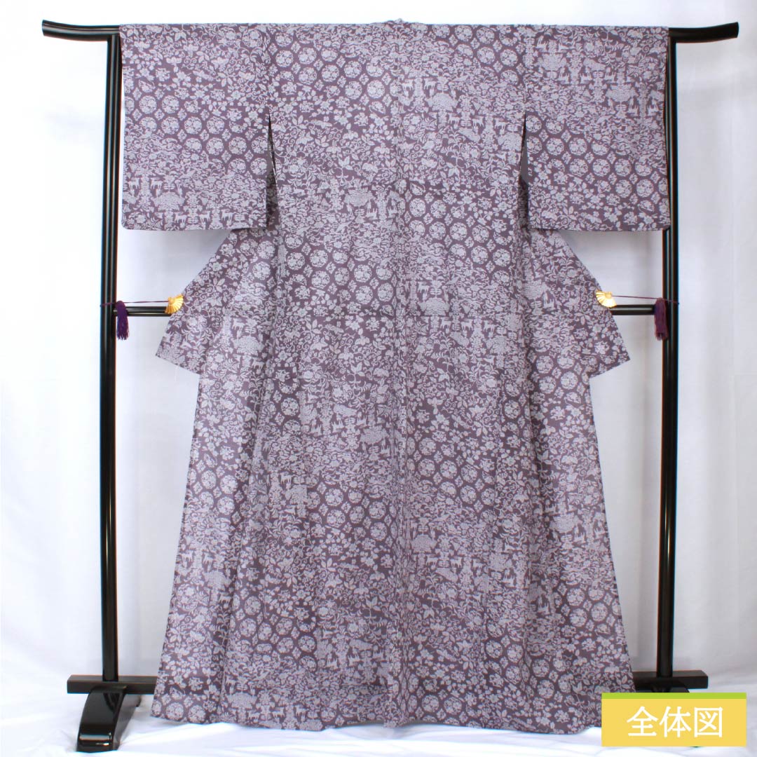Summer kimono, polyester, small pattern, length 165.5cm, sleeve length 64.5cm, poppy purple, split, chintz pattern, washable kimono, gauze, S rank, purple, 1132002152520