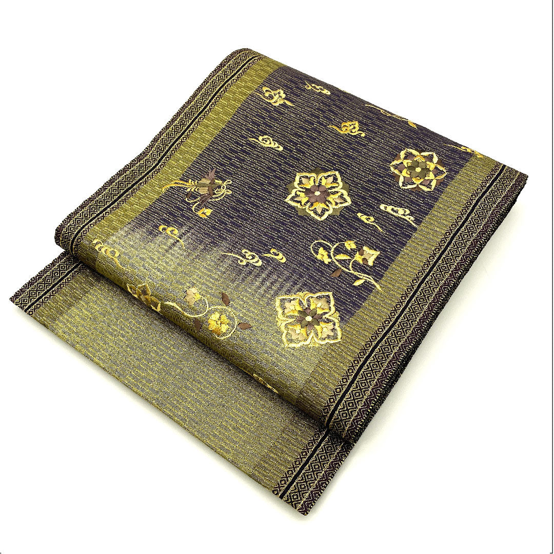 Embroidered Fukuro Obi with Flower and Bird Pattern, Length 440cm, Pure Silk, S Rank, Point Pattern, Semi-Formal, Green, 1123004652319