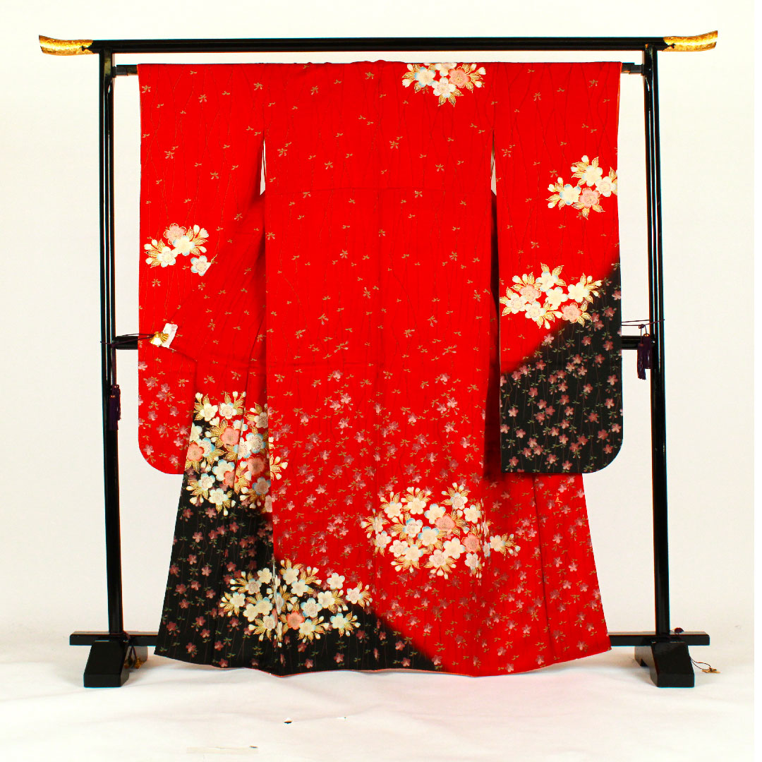 振袖 身丈165.5cm 裄丈65cm 袷  京友禅 桜模様 正絹 Sランク 赤系 1113000552512