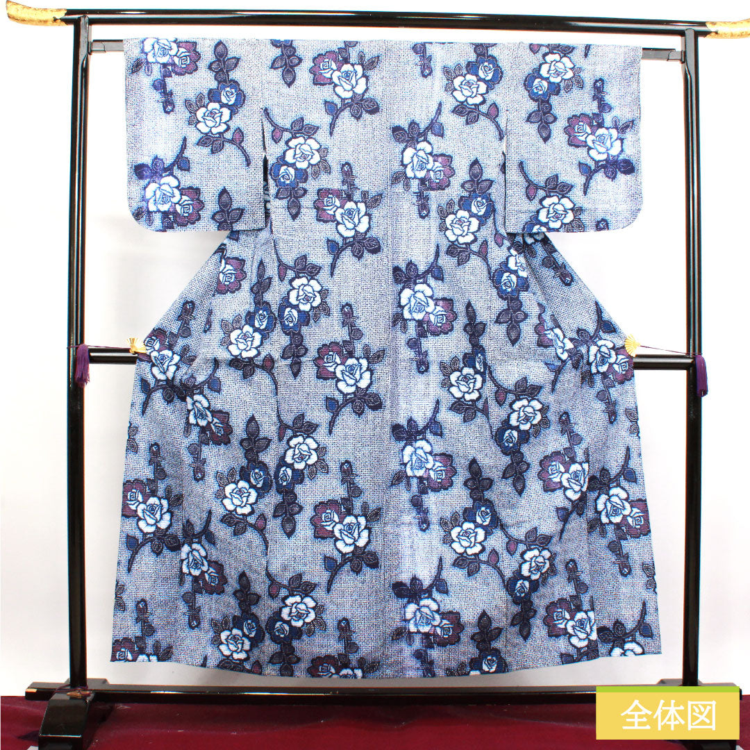 Yukata Cotton Length 155cm Sleeve length 63cm A rank Single layer Navy Deep navy Ripple Rose 1118004582318