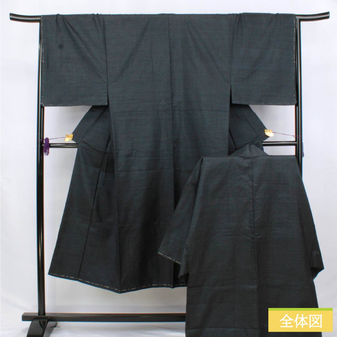 Men's Pure Silk A-Rank Oshima Tsumugi Tortoiseshell Ensemble Kimono, Length 140cm, Sleeve Length 67.5cm, Lined, Black, with Basting Threads, Product Number: 1119001283410