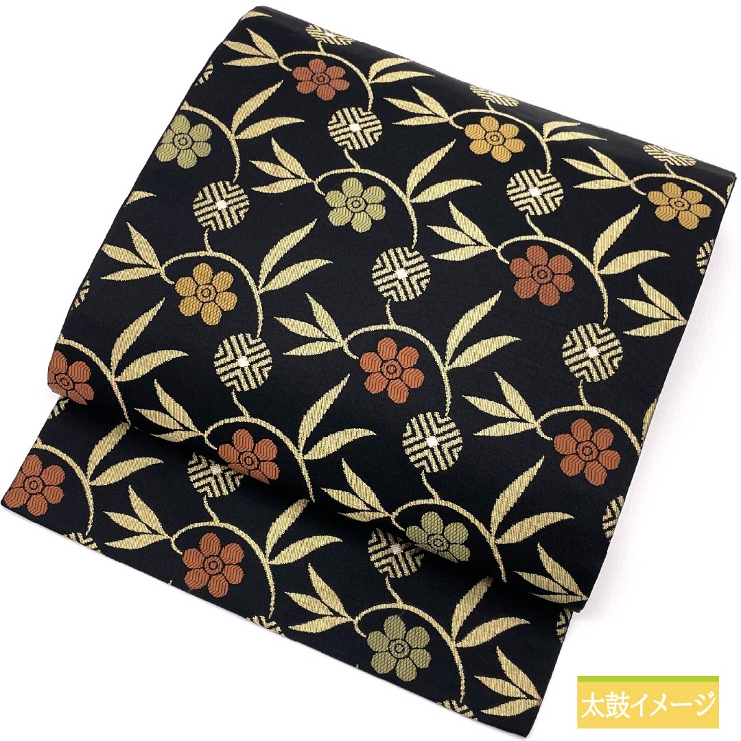 Nagoya Obi, Karahana Pattern, Length 366cm, Pure Silk, S-Rank, Six-Ply, Semi-Formal, Black, 1124008482310, Nagoya Style