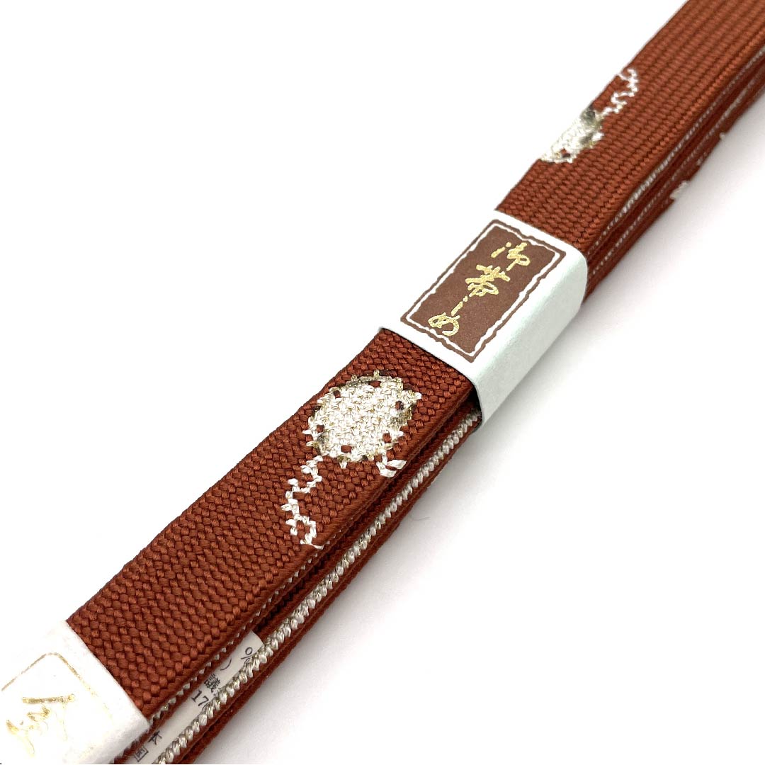 （新古品） 帯締め 正絹 四分紐 赤蘇芳色（あかすおういろ） 金属糸使用 翠嵐工房 金彩 長さ約162cm 幅約1.5cm セミフォーマル Sランク 茶系 1135001712914
