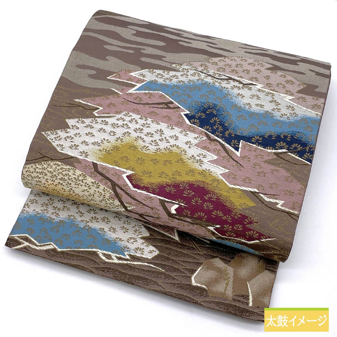 Fukuro Obi, pure silk, Akatsuki Nezuiro (red gray), Shiraayaen Oba, pine, rock garden, obi length 434cm, S rank, six-pass, formal, gradation style, 1123013312399
