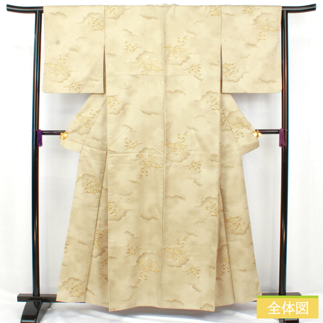 Small pattern, polyester, length 158cm, sleeve length 64cm, lined, wax color, washable kimono, floral pattern, S rank, green, 1115004772319
