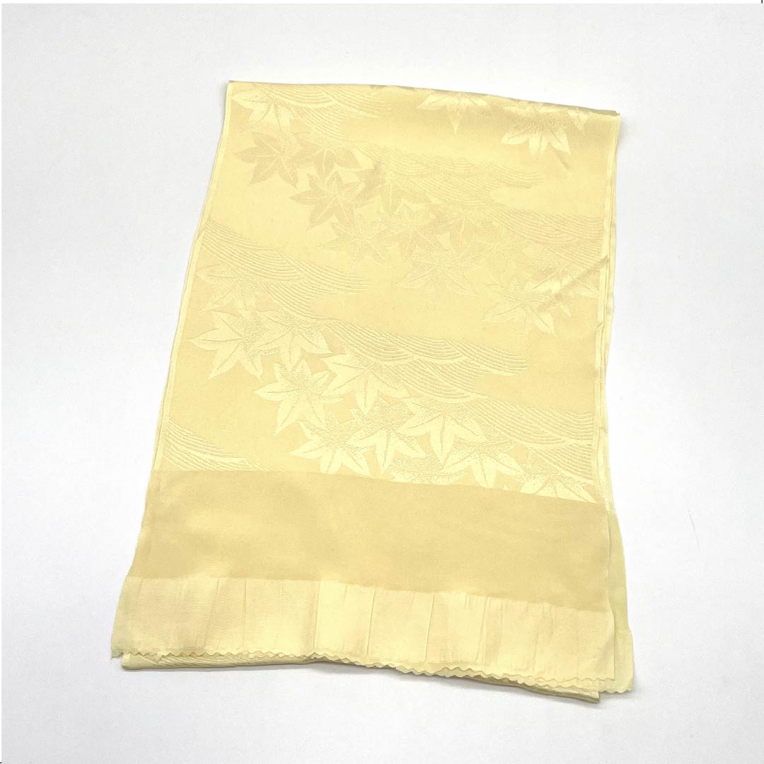 Obiage, pure silk, formal, pale yellow, autumn leaves, classic pattern, length 164cm, width 28cm, S rank, yellow, 1136000472923