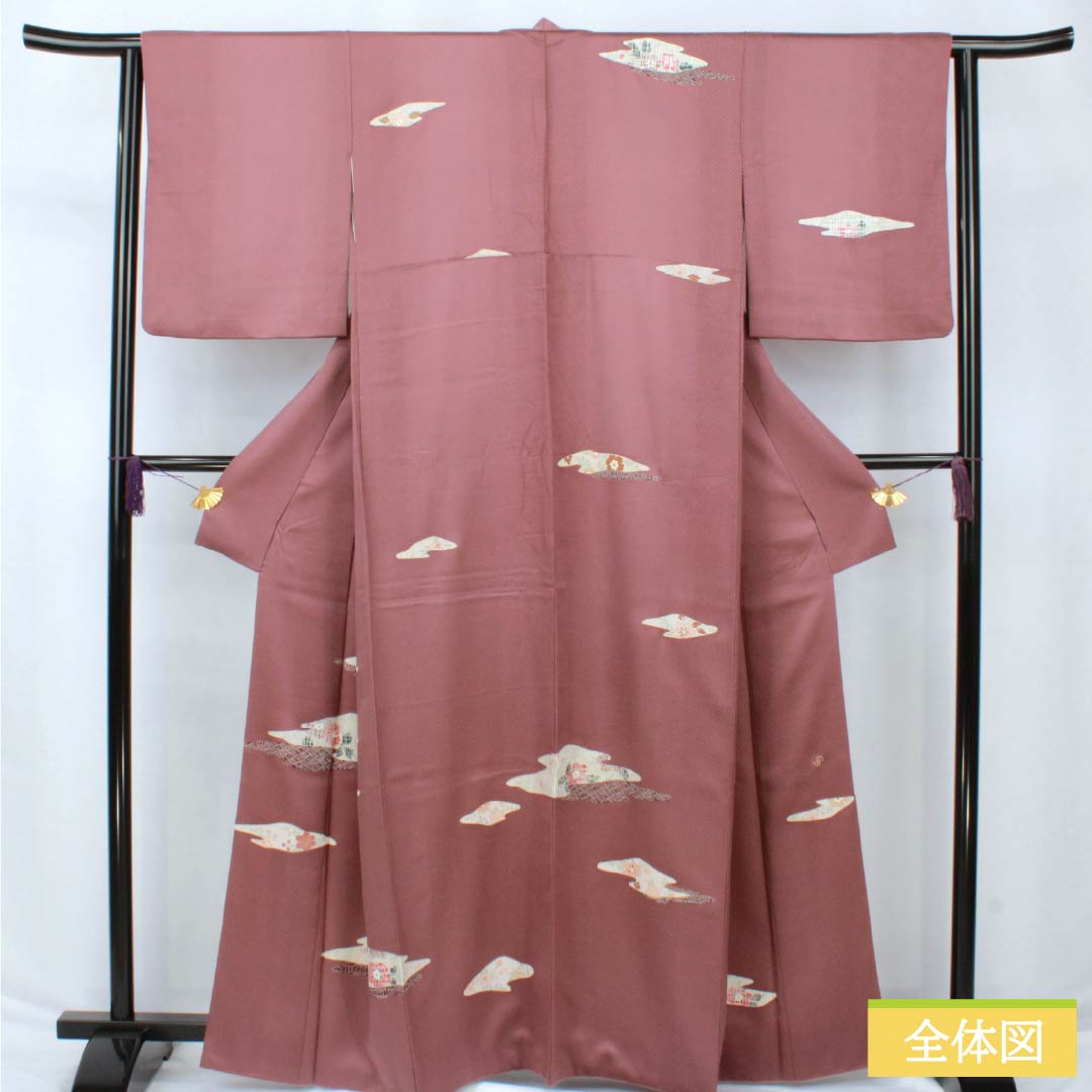 Visiting Kimono, Pure Silk, S Rank, Lined, Length 162.5cm, Sleeve Length 62cm, Benitobiiro (Red Tobiiro) with Kyoto Yuzen Auspicious Motifs, Red Tsukesage, Product Number 1112006572412