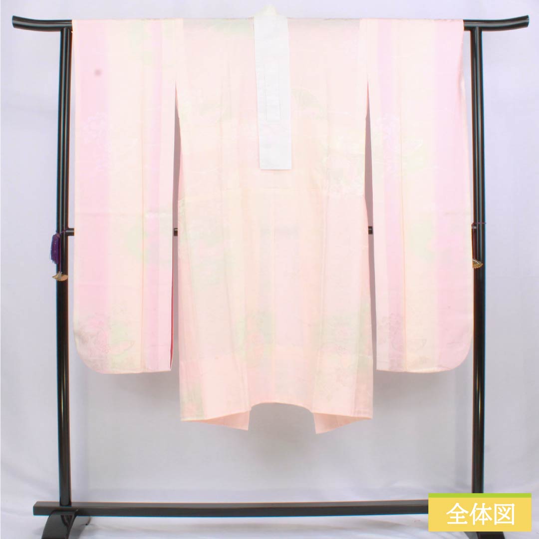Nagajuban (long under-kimono) made of pure silk, S-rank, length 120.5cm, sleeve length 60.5cm, single-layer, floral and butterfly design, pink, product number 1129000852113