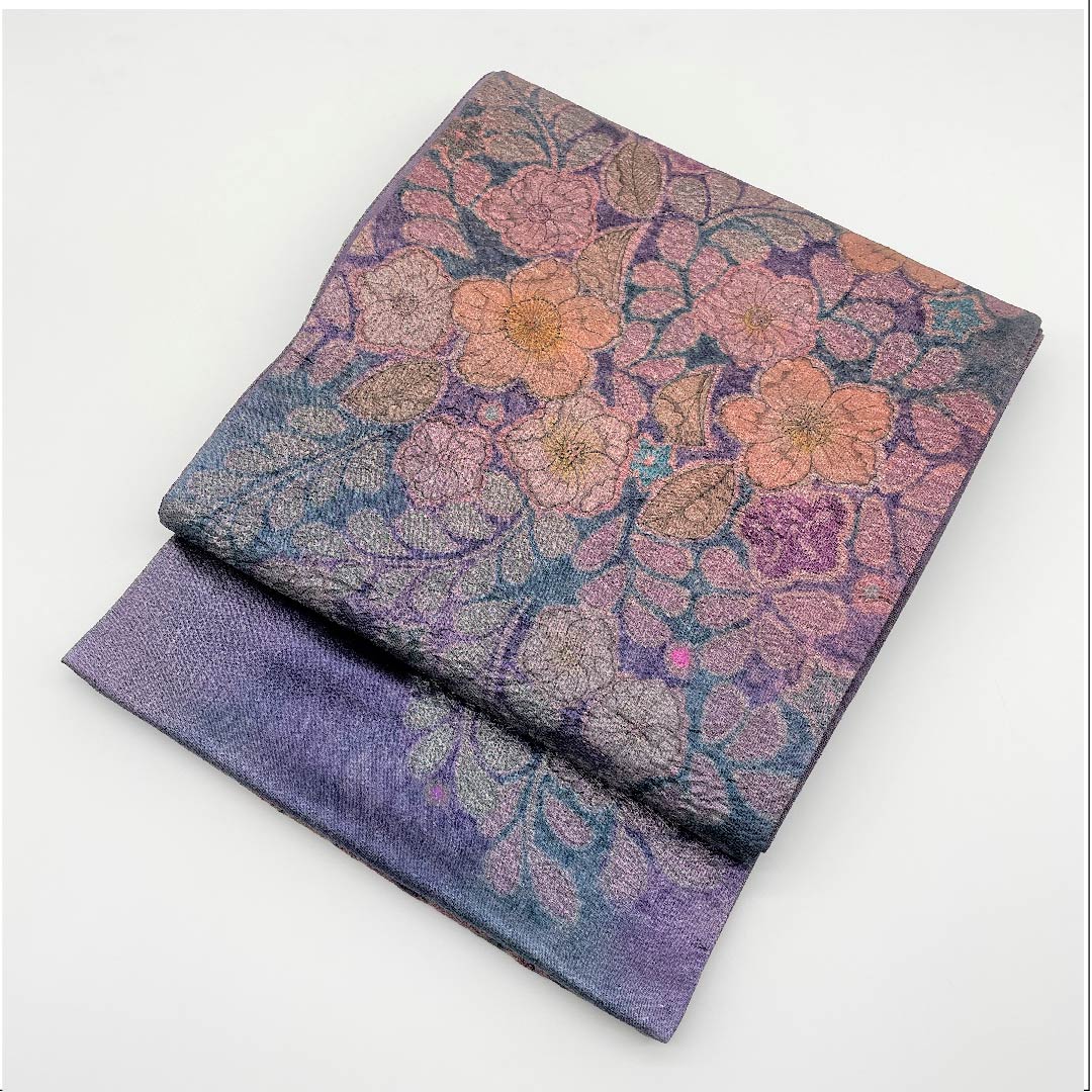 Fukuro Obi (Fukuro obi) in poppy purple, Tsujigahana, Length 468cm, Pure silk, A rank, Pointed pattern, Semi-formal, Purple, 1123005343420