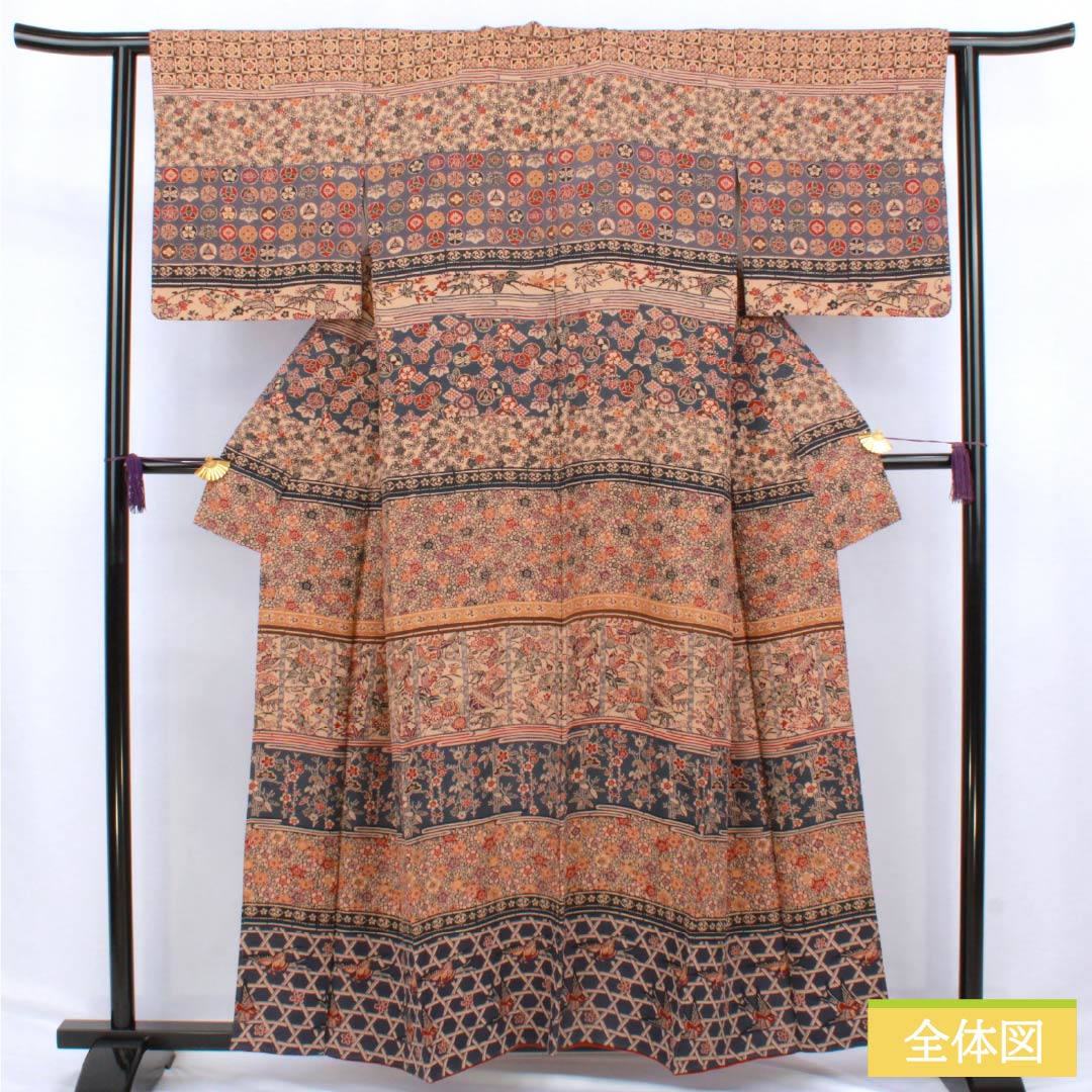 訪問着 正絹 Aランク 袷 身丈156.5cm 裄丈61.5cm 丁子茶色（ちょうじちゃいろ） 京紅型 吉祥文様 橙系 1112006253326