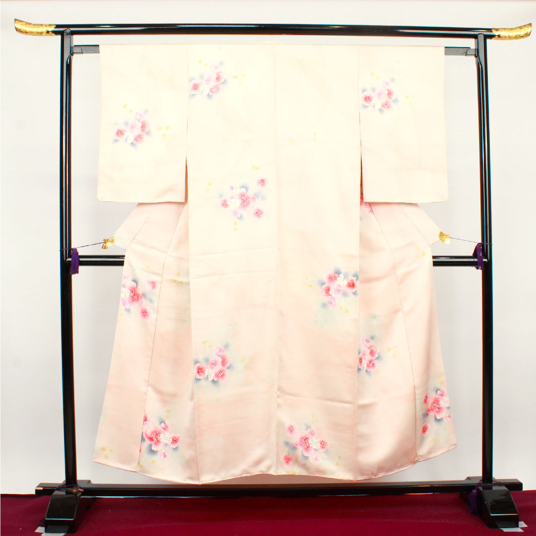 Komon, Length 151cm, Sleeve length 61cm, Awase, Otome color, Wet drawing Yuzen, Floral pattern, Pure silk, A rank, Pink 1115002923213