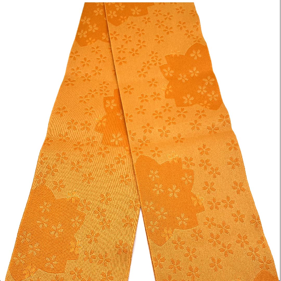 Half-width obi, polyester, obi length 348cm, orange, cherry blossom, floral pattern, reversible, orange, A rank, 1125001333326