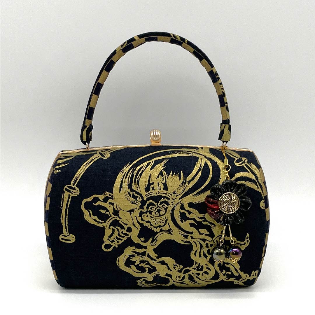Casual Japanese-style bag, new rank, black, Raijin (Thunder God) classic pattern, handmade by an artist, black, 113900065110