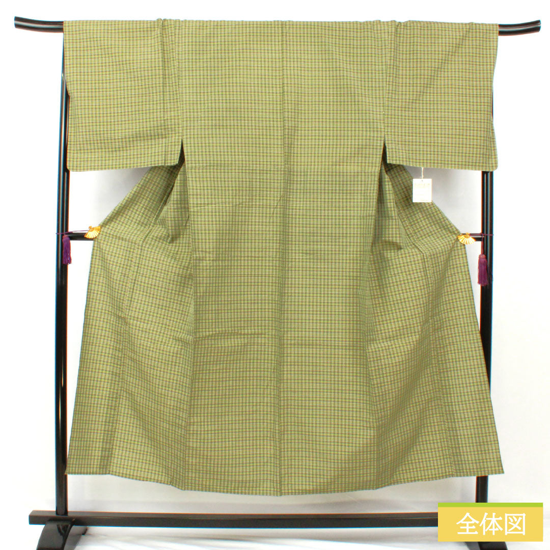 Men's cotton, S-rank, length 150cm, sleeve length 69cm, sorori kimono with basting thread, unused, single-layer, green, product number 1119001692519