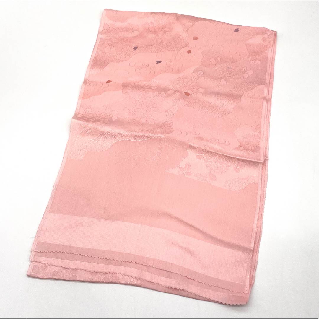 Obiage, pure silk, S rank, semi-formal, pale crimson, Michinaga-dori with cherry blossoms, length approx. 183cm, width approx. 29cm, pink family, 1136002632913