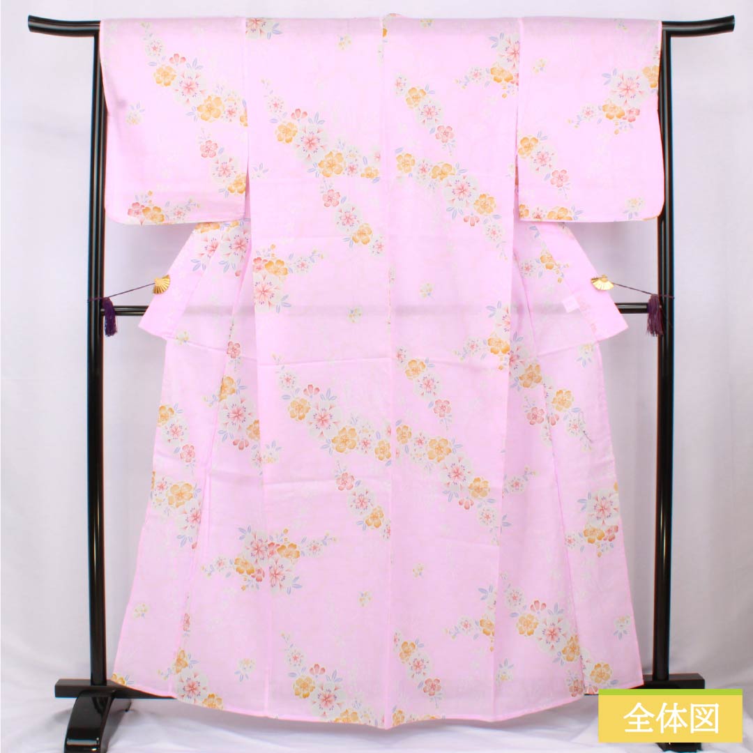 浴衣 木綿 身丈161.5cm 裄丈65.5cm Sランク 単衣 ピンク系 唐棣色（にわうめいろ） 桜 1118006272413