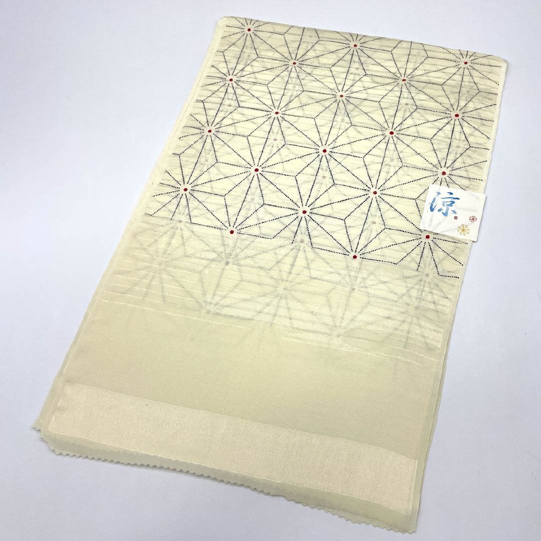 (New) Obiage, pure silk, semi-formal, gyoshikou-iro (fish roe yellow), summer, hemp leaf, classic pattern, length 174cm, width 29cm, new rank, cream color, 1136000791915