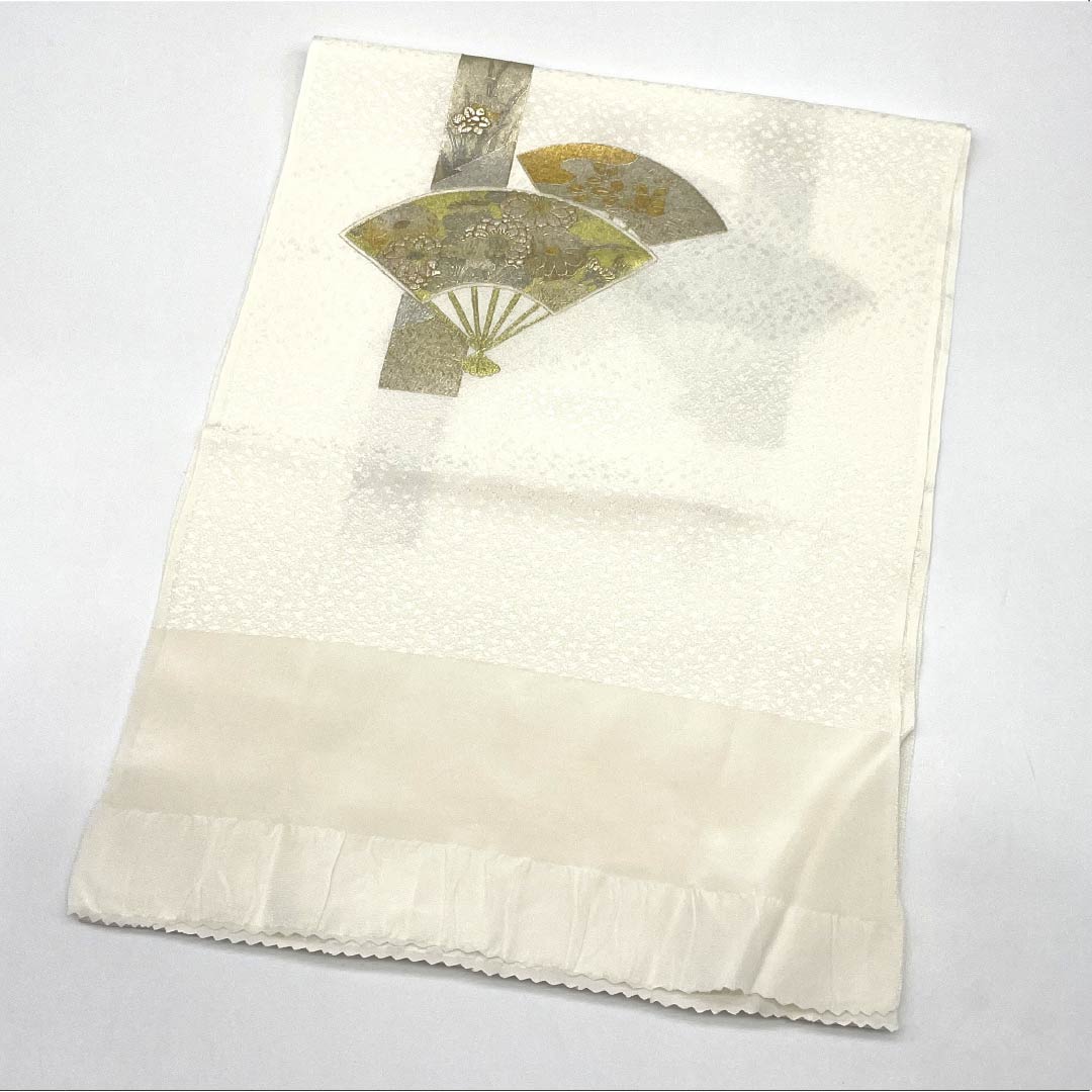 Obiage Silk S Rank Formal Milky White Fan and Tanzaku Gold Embellishment Length approx. 174cm Width approx. 29.5cm White System 1136004642911