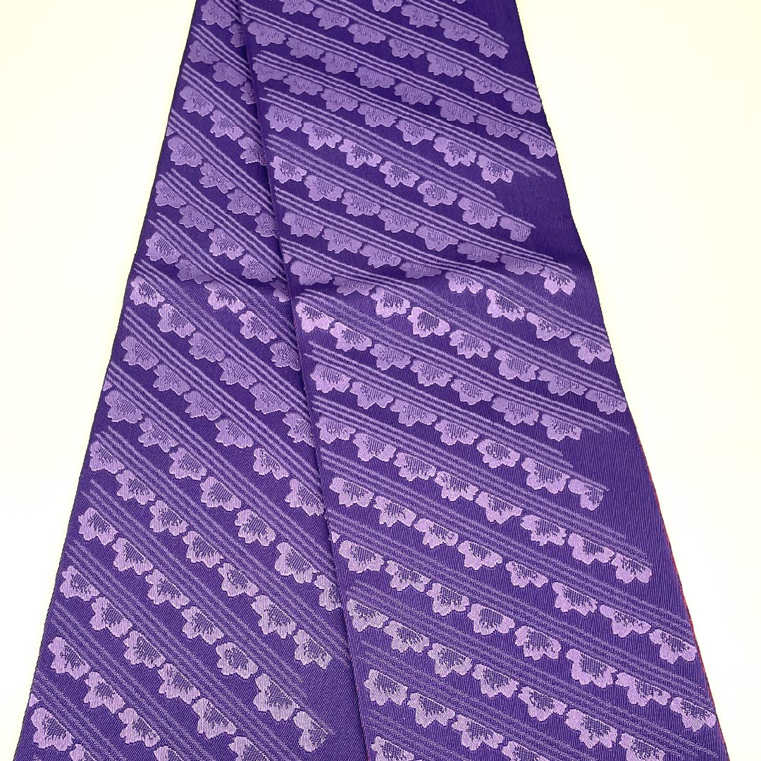 Half-width obi, polyester, bellflower-colored (kikyo-iro) floral and geometric patterns, purple, 360cm long, S rank, 1125002242320