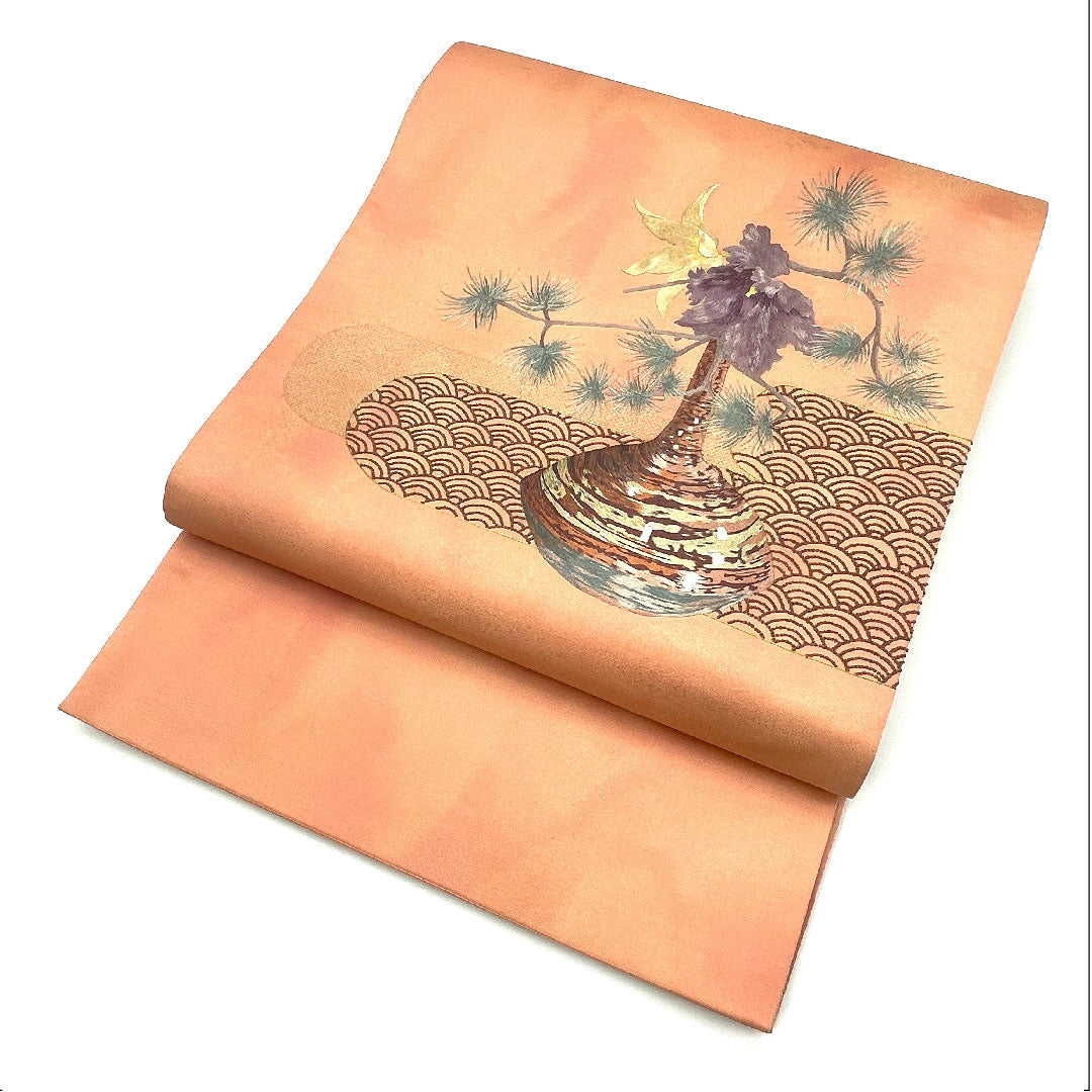 袋帯 蘇州刺繡 相良刺繡 青海波 花瓶 帯丈448cm 正絹 Aランク ポイント柄 セミフォーマル ピンク系 1123003493313