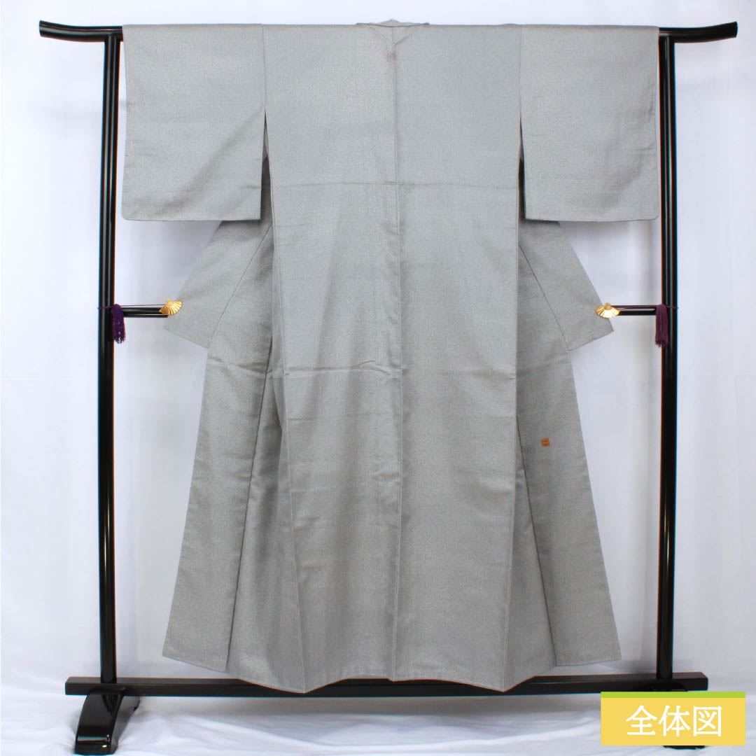 小紋 正絹 身丈153cm 裄丈62.5cm 袷 銀色（ぎんいろ） 天目染 しつけ糸付き Aランク グレー系 1115005353222
