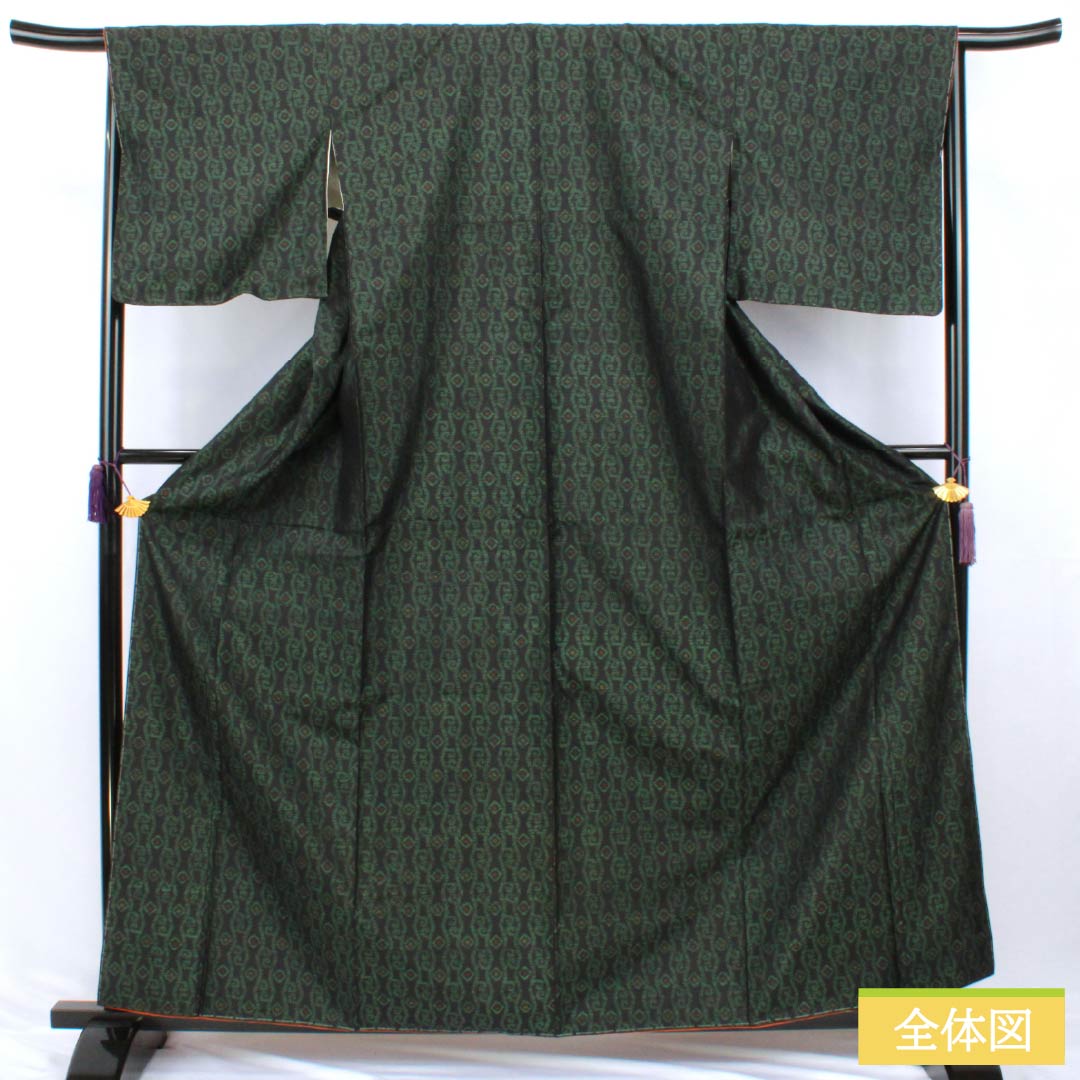 Tsumugi silk A rank 164cm length 67cm sleeve-to-sleeve Oshima tsumugi horizontal double ikat tatewaku with basting stitches awase black系 1116004973410