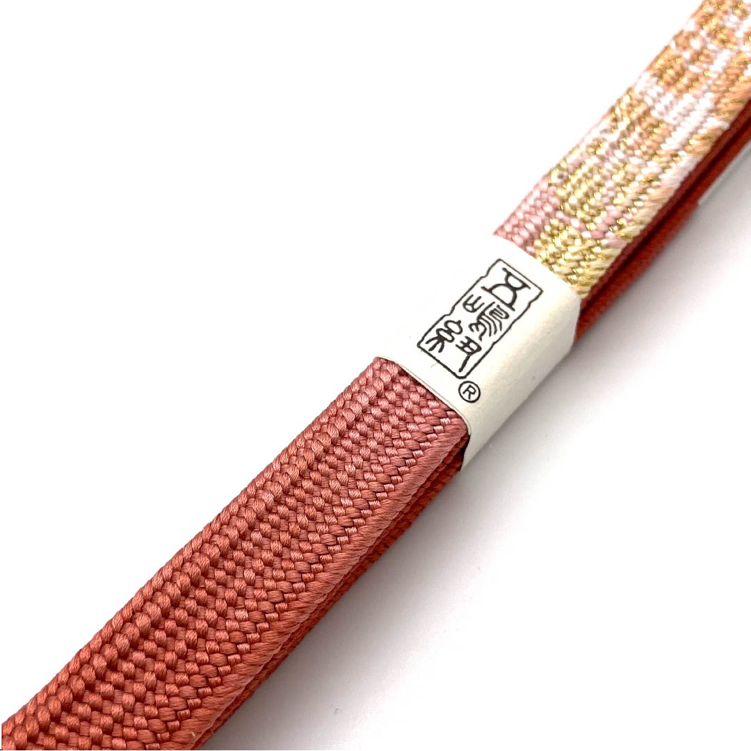 （新古品） 帯締め 正絹 四分紐 紅唐色（べにとういろ） 五嶋紐 江戸組紐 金属糸使用 長さ約162cm 幅約1.7cm セミフォーマル Sランク 朱系 1135002412316