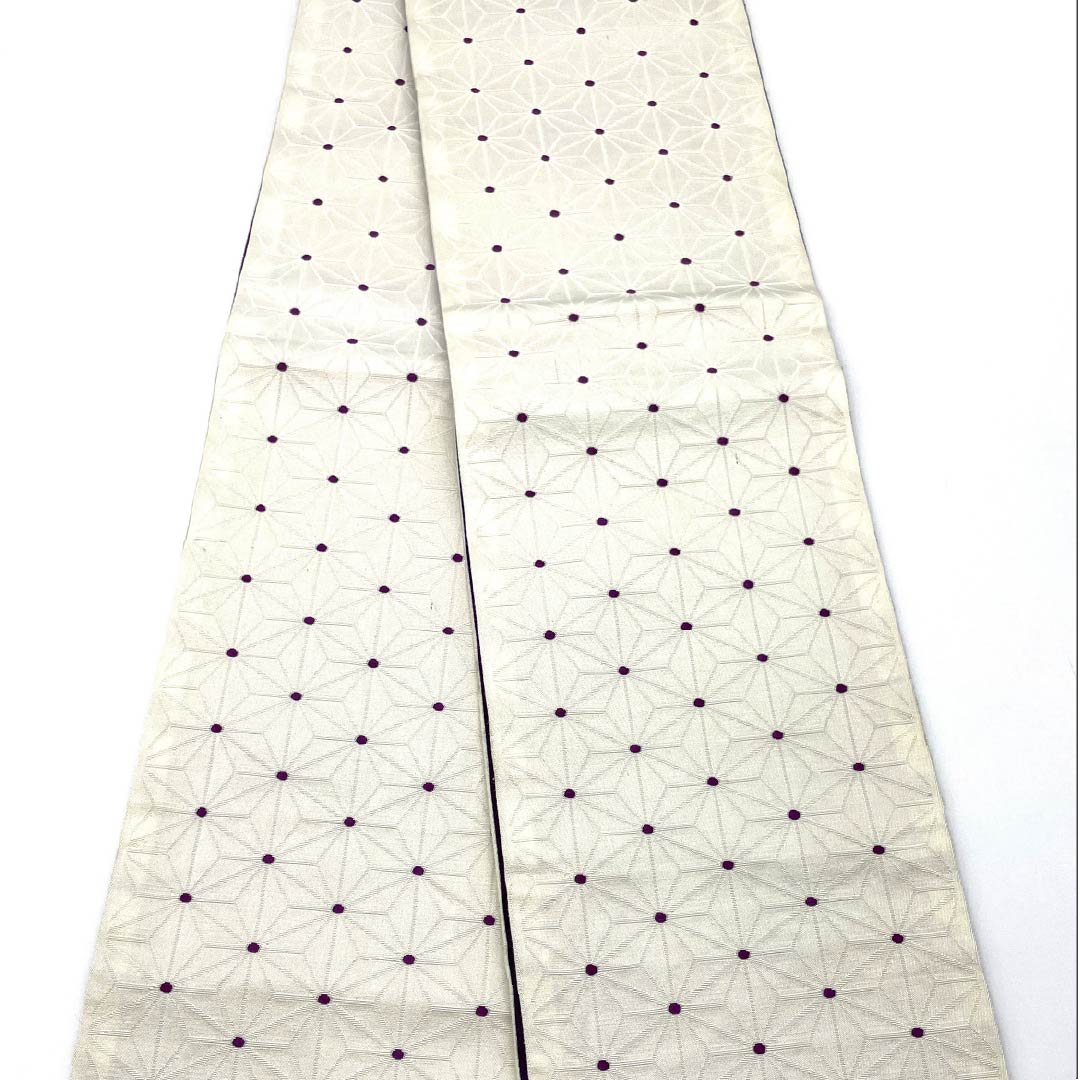 【未仕立】半幅帯 木綿 Aランク 麻の葉      帯丈346cm 白系 1125001653311