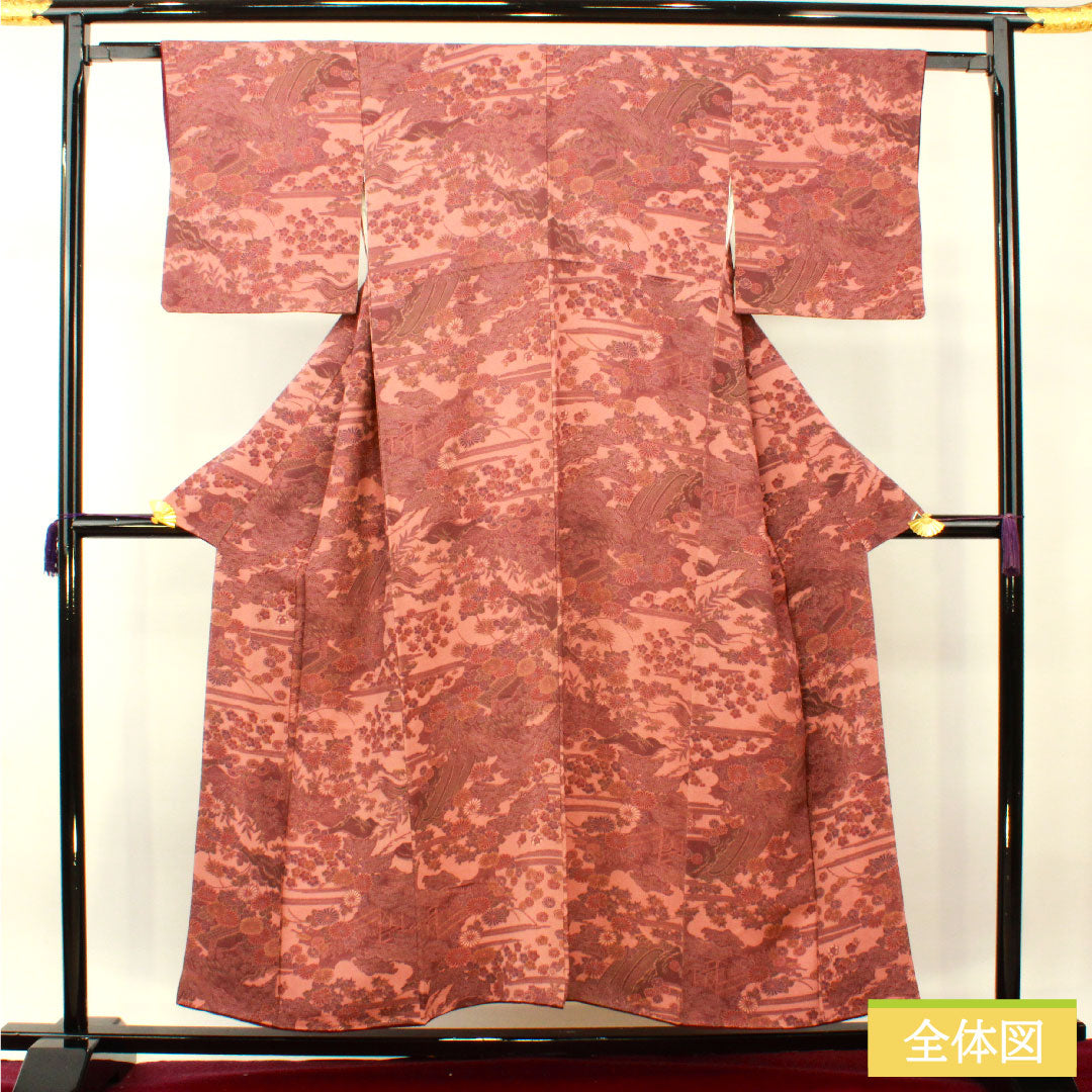 小紋 正絹 身丈152.5cm 裄丈60.5cm 袷 浅蘇芳色（あさきすおういろ） 江戸小紋 六谷博臣 伝統工芸士 茶屋辻 Sランク 紫系 1115004322220