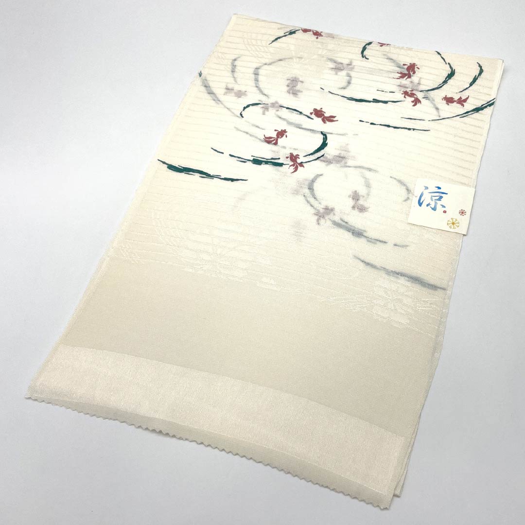 (New) Obiage, pure silk, semi-formal, milky white, summer, goldfish, classic pattern, length 168cm, width 27.5cm, new rank, white, 1136000871911