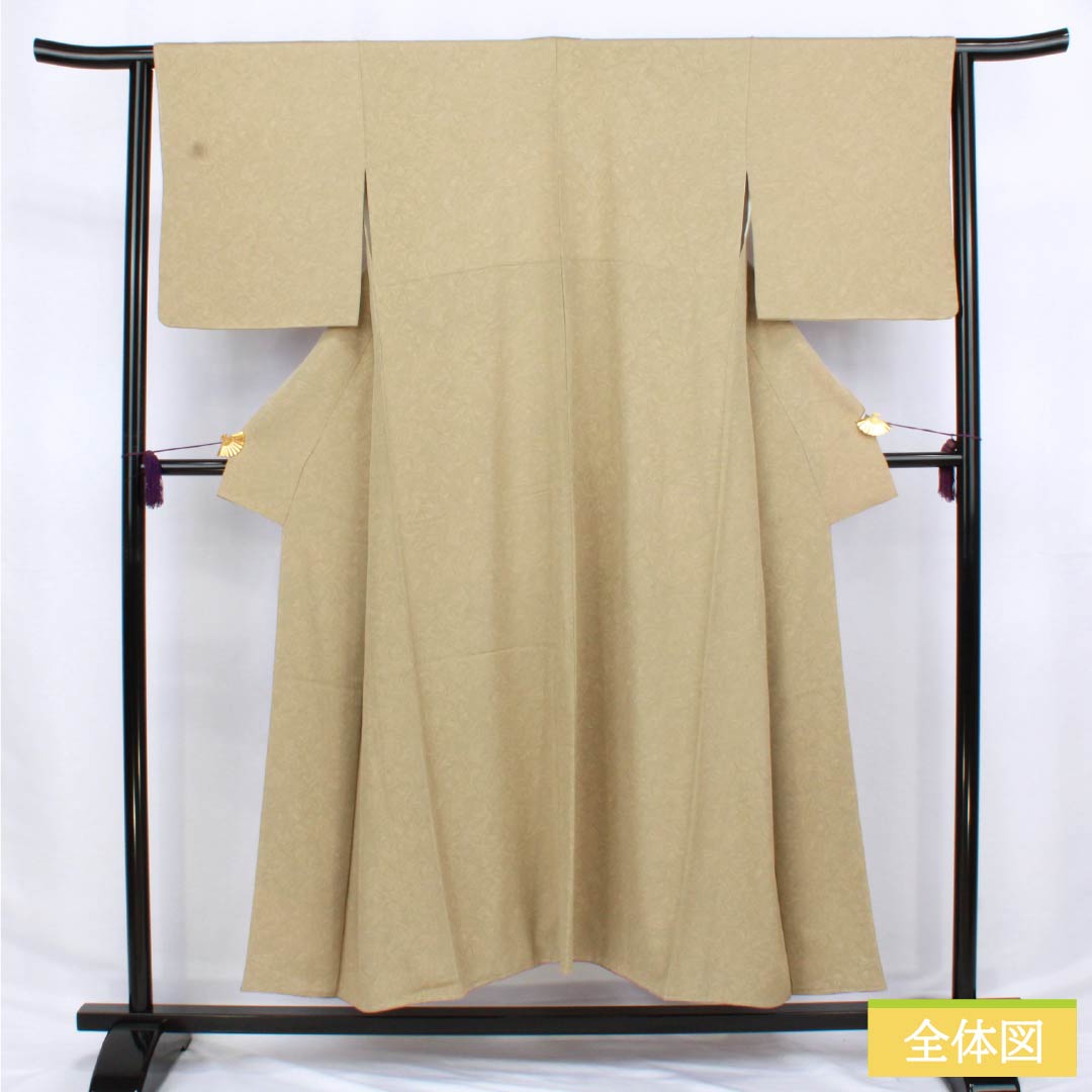 小紋 正絹 身丈150cm 裄丈64.5cm 袷 茅色（かやいろ） 墨流し染 しつけ糸付き Sランク ベージュ系 1115006292125