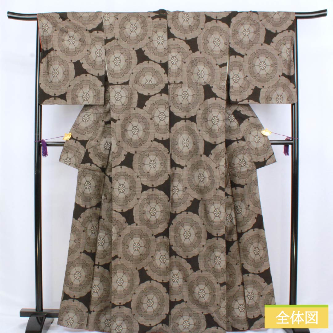 Genuine Oshima Tsumugi Silk, Grade A, Length 166cm, Sleeve Length 68cm, Chestnut Color, Single-Sided, 9-Mark, Lined, Brown, Product Number: 1116004183514