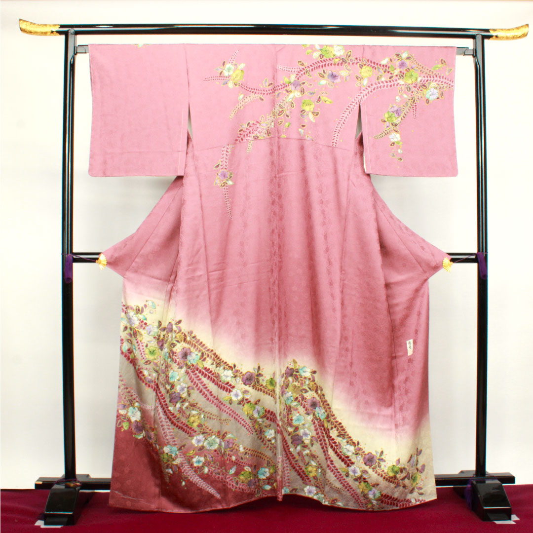 訪問着 袷 身丈164cm 裄丈65cm 未使用品 しつけ糸付き 積紅色 辻ヶ花 正絹 Sランク 紫系 1112002382420