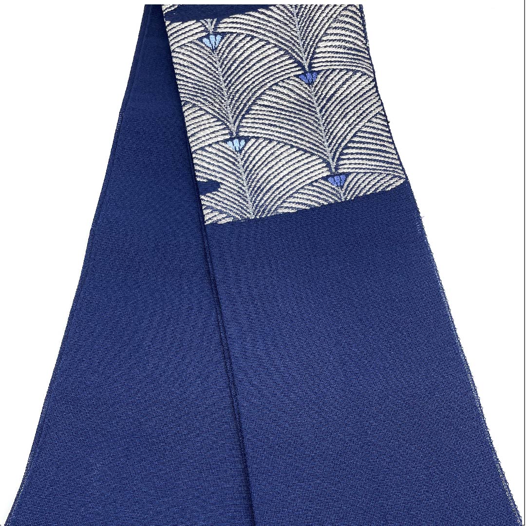 Half-width obi, polyester, Korean indigo, pine, accent pattern, classic pattern, obi length 376cm, navy, S rank, 1125001052318